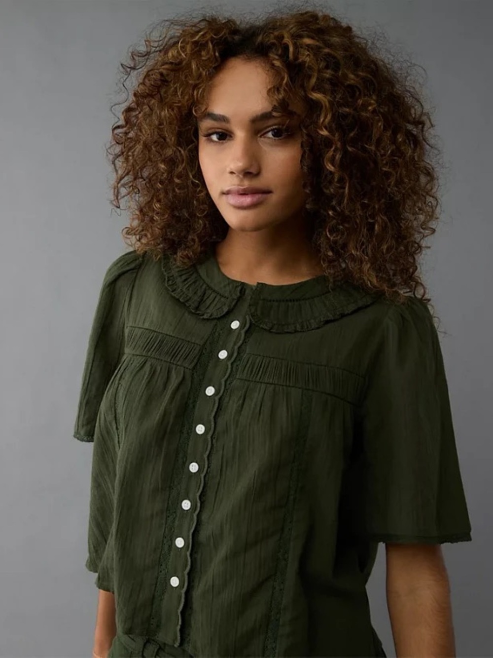 American Eagle Collared Pintuck Blouse